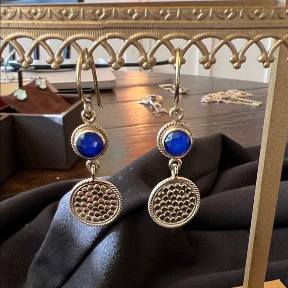 Anna Beck Silver and Blue Disc Earrings - Picture 3 of 6